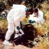 Technicians dig through toxic waste at a meth dump site